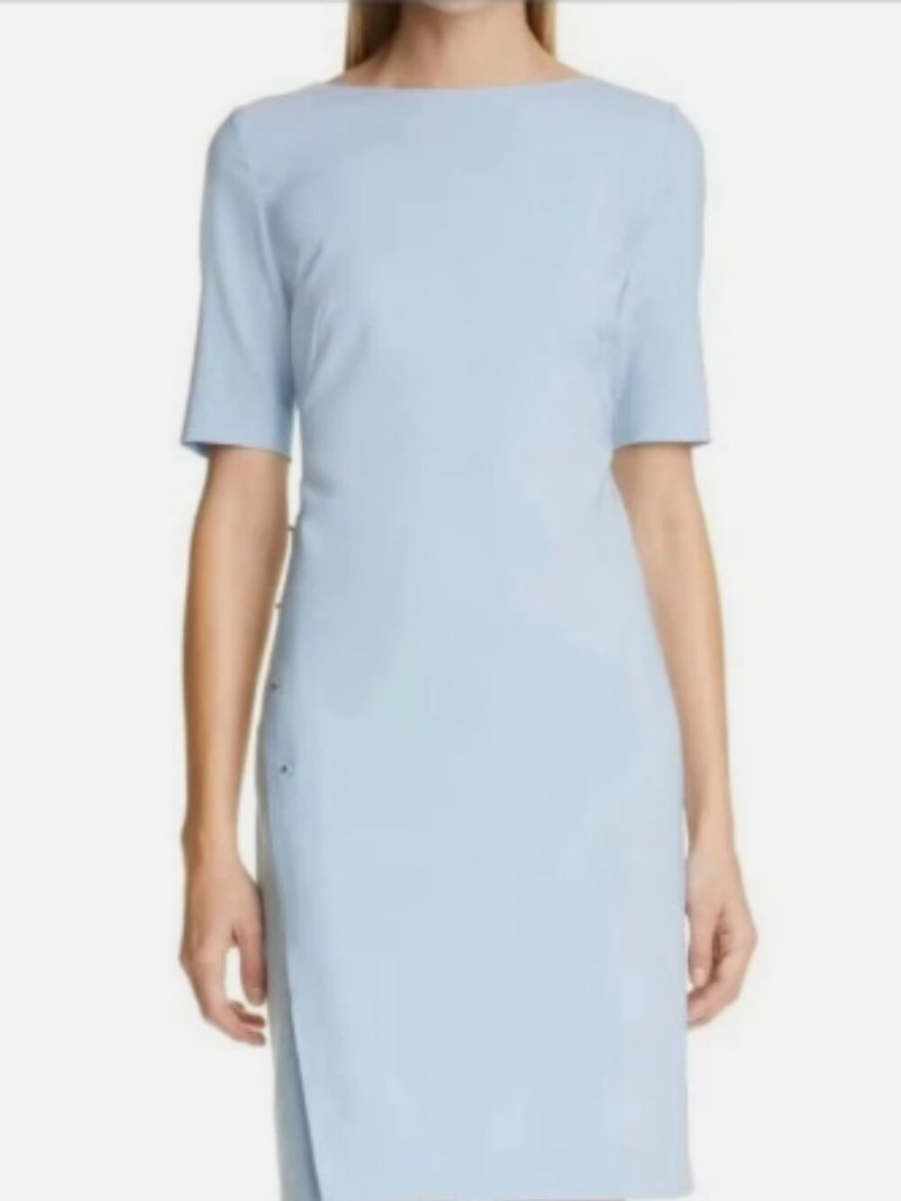 HUGO BOSS Diwoma Studded Wool Blend Sheath Dress in Chambray Blue MSRP$545